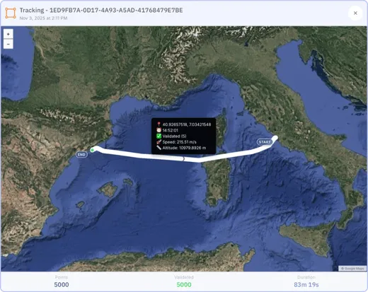 Validated drone flight path on a map